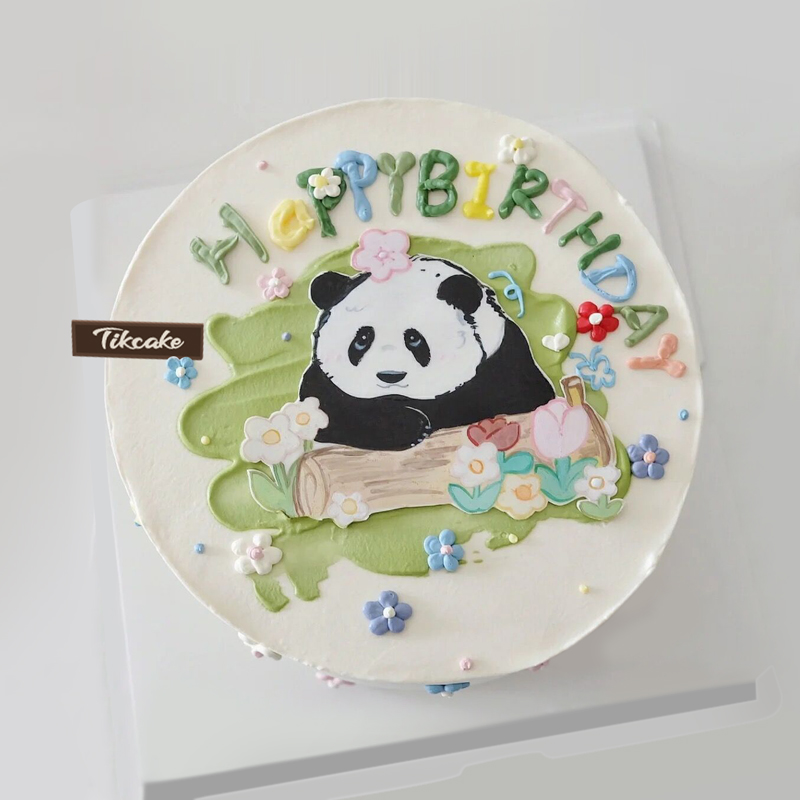 大熊猫主题手绘鲜奶蛋糕