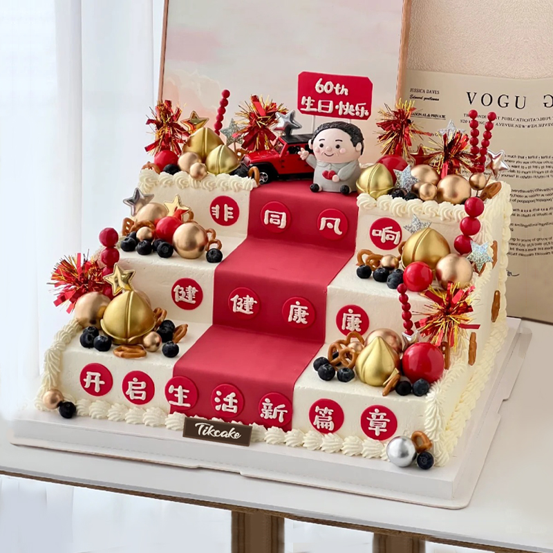 三层祝寿主题翻糖鲜奶蛋糕