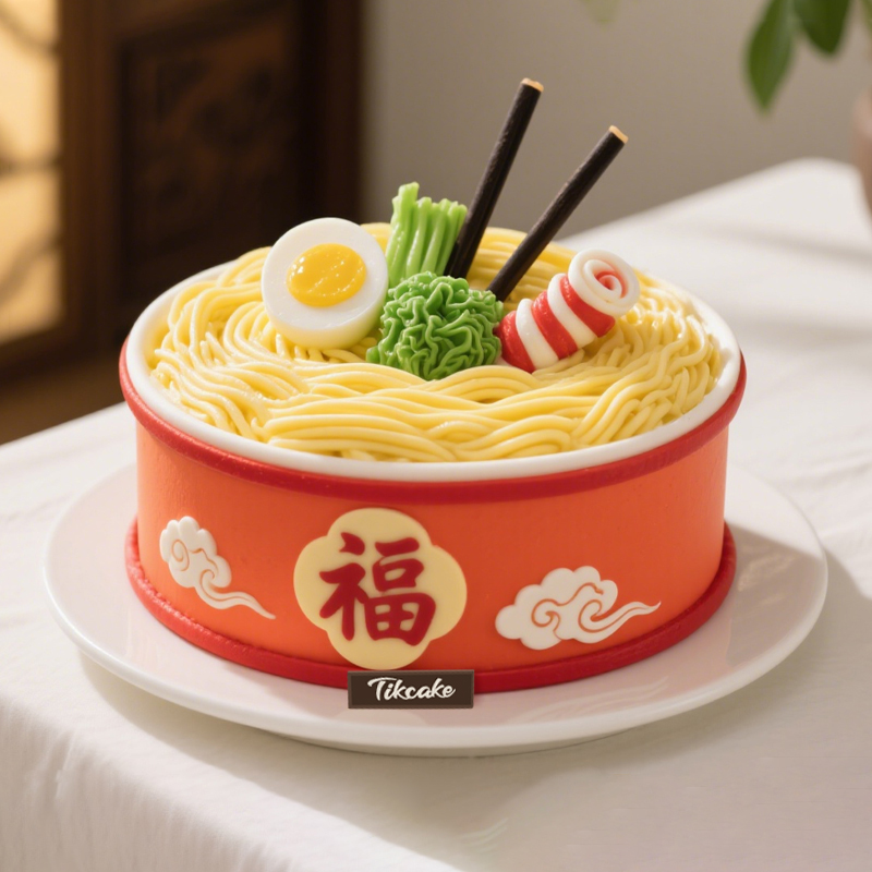 原创“长寿面”祝寿主题翻糖鲜奶蛋糕