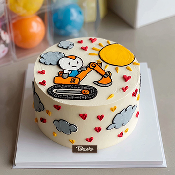 原创挖挖机主题儿童鲜奶蛋糕（三）