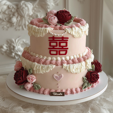 原创婚庆主题双层翻糖鲜奶蛋糕（二）